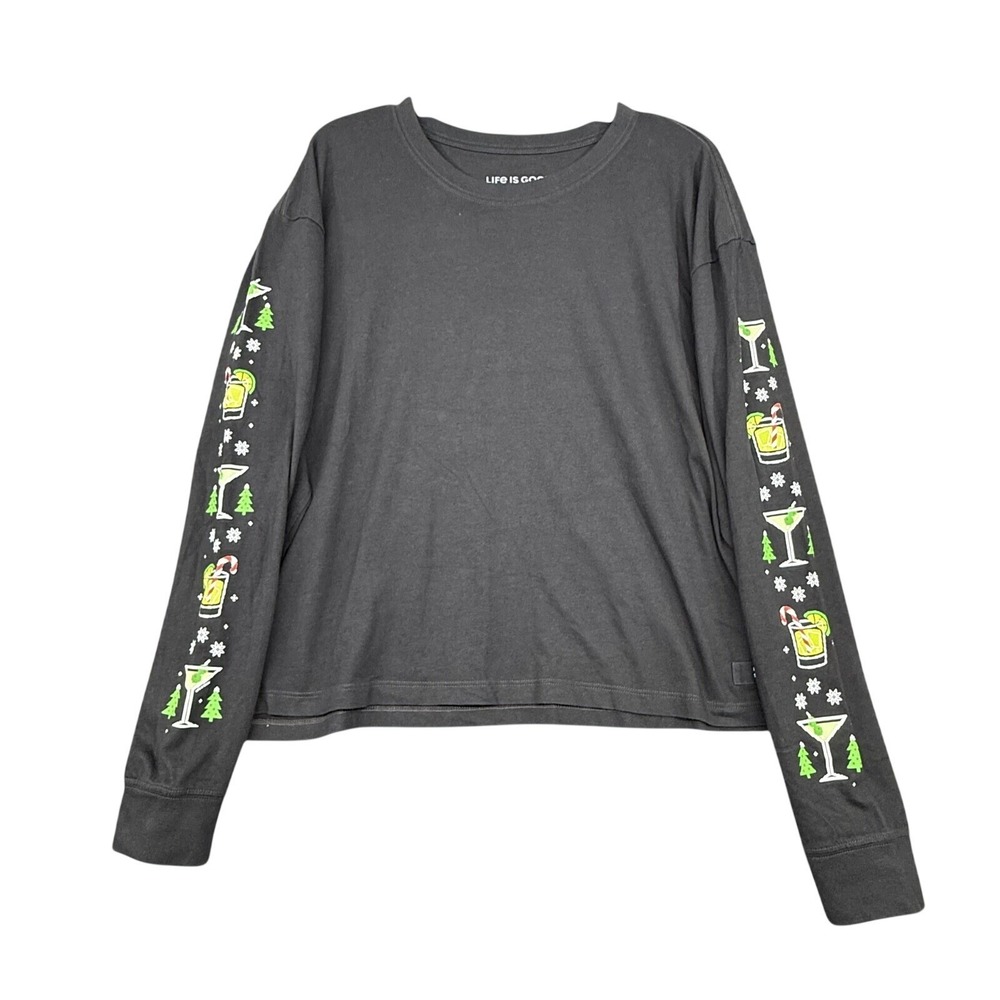 Life is Good Long Sleeve Tee Womens XL‎ Dark Gray Long Sleeve Cotton Casual Soft